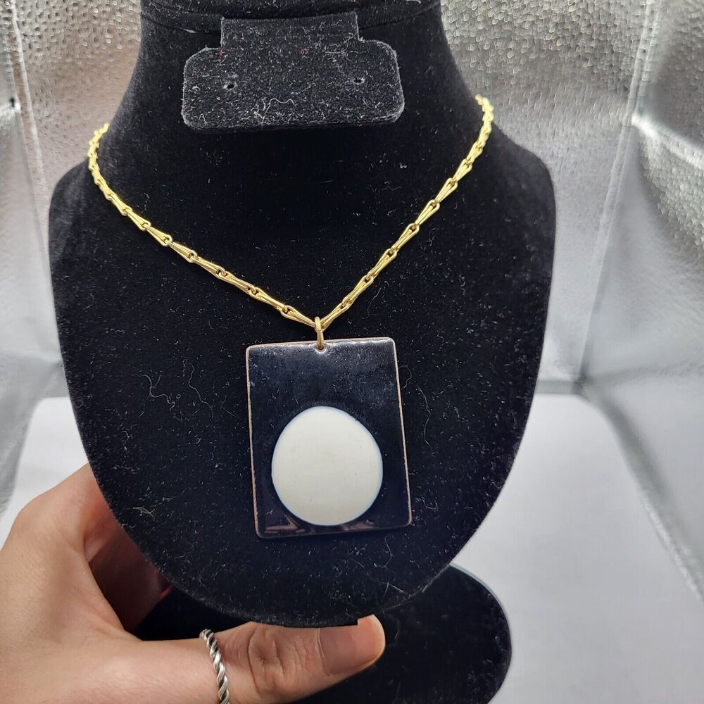 70's Vintage Multicolor Enamel Floral Motif Rectangle Pendant Fashion Necklace